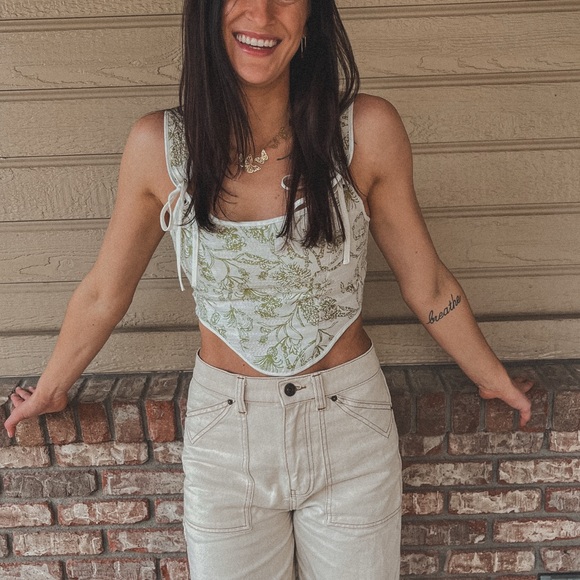 Brandy Melville Tops - Brandy Melville Corset Tank Top Embroidered Floral Details